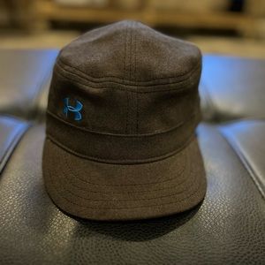 UA brown twill cap with blue UA emblem